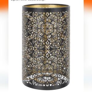 One Elegant Black and Gold Filigree Lamp Shade With Flower Cutout